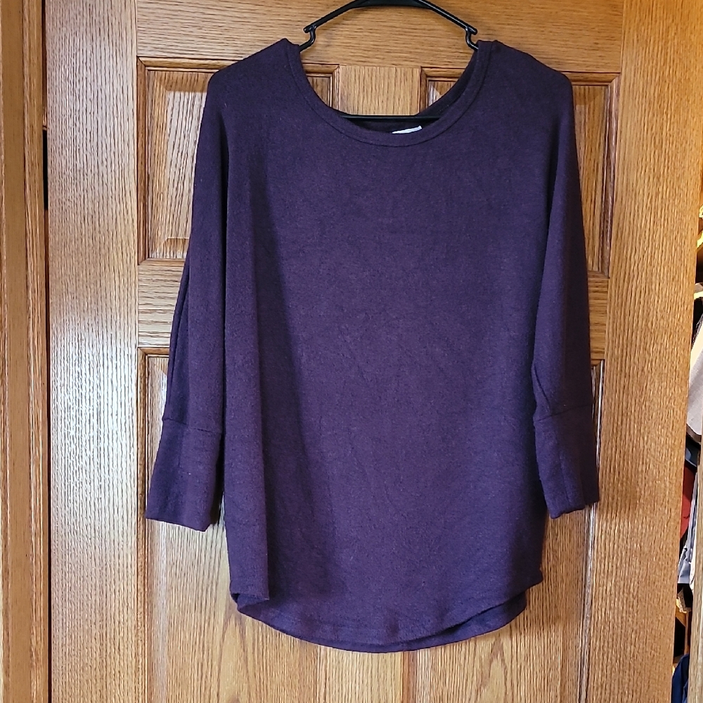 Market & Spruce Medium Purple Knit Three Quarter Sleeve Top
